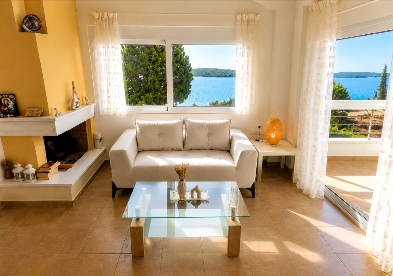 Bright living room with sea view